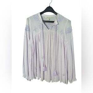Women’s Rachel Zoe Medium Lavender Embroidered Shimmer Rayon Long Sleeve Top
